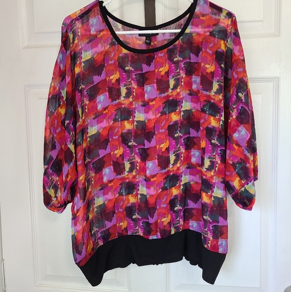 Fashion Bug Woman's Multi Patterned 3/4 Sleeve Blouse, Size: Large Color: Pink - Picture 1 of 12
